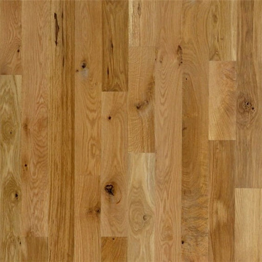 WoodFloorz.com | 5" White Oak #2 Common hardwood flooring will have color variations produced by the heartwood and sapwood present in the floor. Common grade will contain some light character such as: knots, mineral streaks, and color variation. Our 3/4" thick unfinished solid wood flooring is precision milled by NWFA standards or better and has a 4-sided tongue and groove for ease of installation.